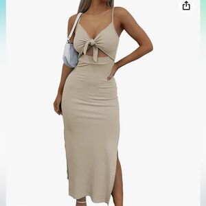 Women's Tie Knot Cut Out Side Split Hem Sleeveless Knit Bodycon Maxi Dress